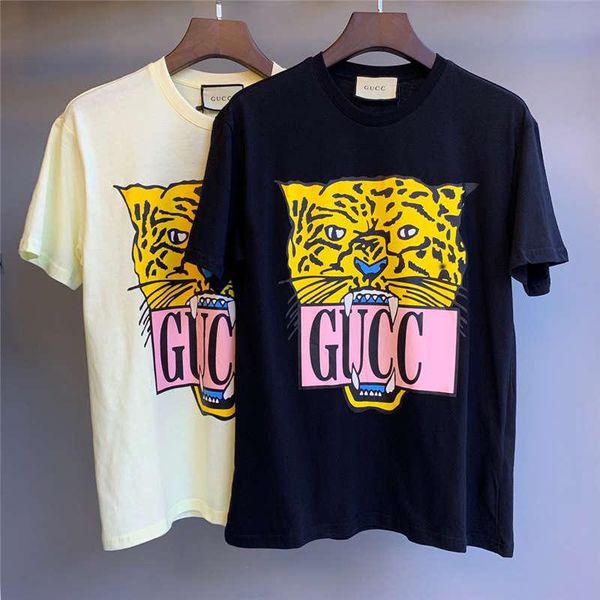 

дизайнерские футболки женские летние футболки футболки хлопчатобумажные черные с бежевым принтом леопардовая головка бренды топы женская рос, White