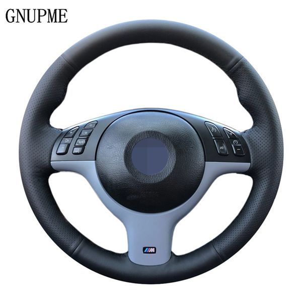 

gnupme black artificial leather hand-stitched car steering wheel cover for e46 m3 e39 330i 540i 525i 530i 2001 2002 2003