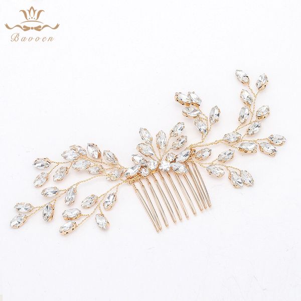 

sparkling gold wedding hair accessories long crystal brides hair combs leaves hairbands fashion hair sticks for bridal, Golden;white