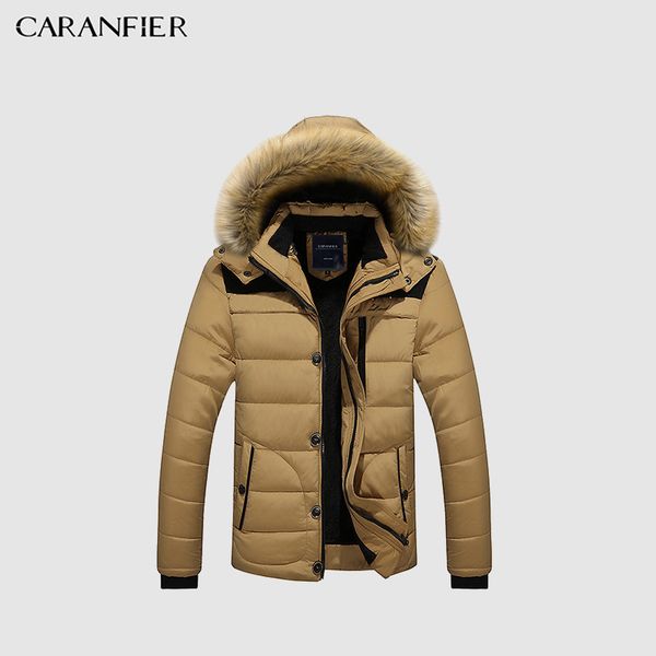 

2019 new men parkas plus winter velvet thick windproof cotton long hooded windbreaker casual warm clothes, Tan;black