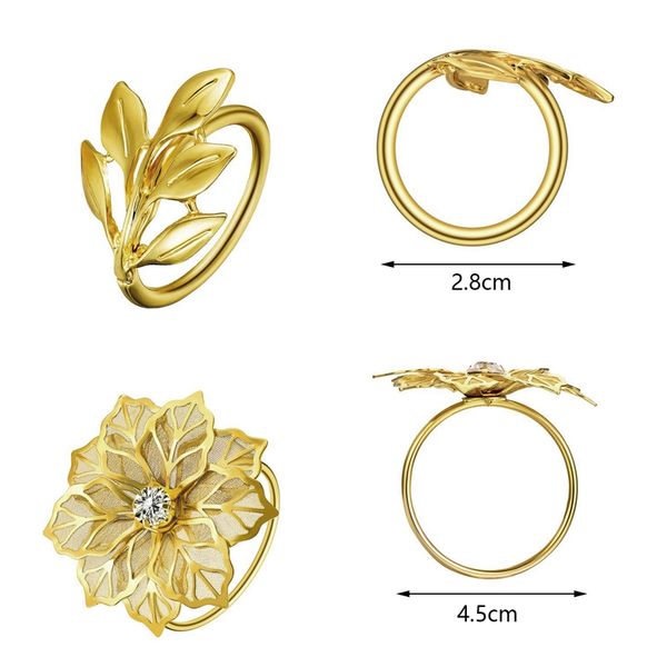 

24 pieces napkin rings set hollow out flower napkin ring holders alloy leaf napkin rings for wedding holiday party dinner decor