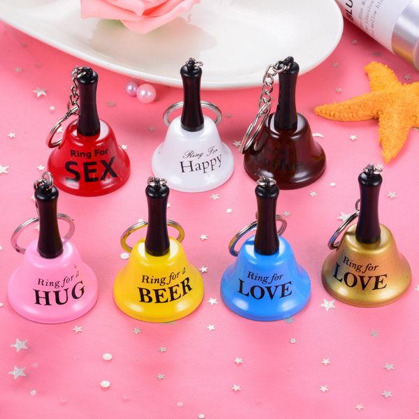 

1pcs new english metal hand bells keychain creative bell pendants travel crafts bells women car bag key ring ys-318, Silver