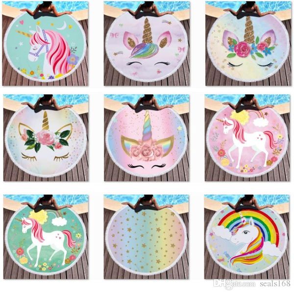 

printing unicorn microfiber beach towel sport yoga blanket swimming bath towel travel picnic blanket cover tassel lace fiber fhh7-2048