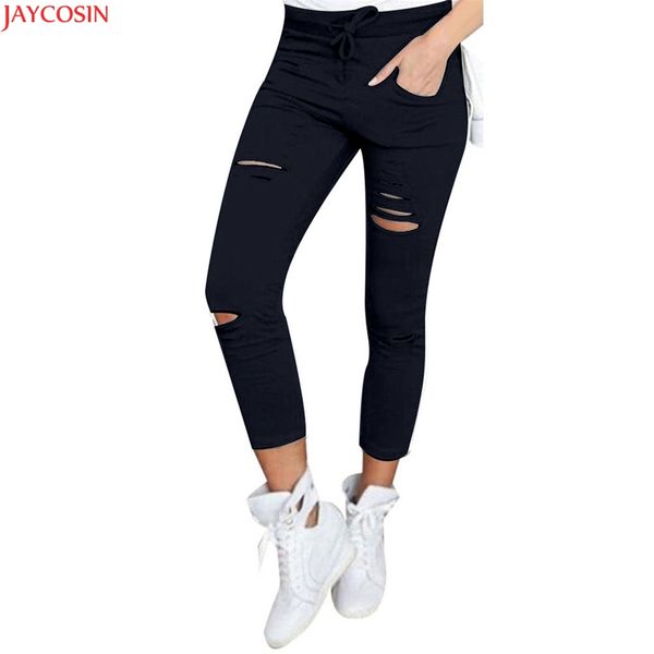 

2018 jaycosin high waist skinny fashion boyfriend material jeans for women hole vintage girls slim ripped denim pencil pants, Blue