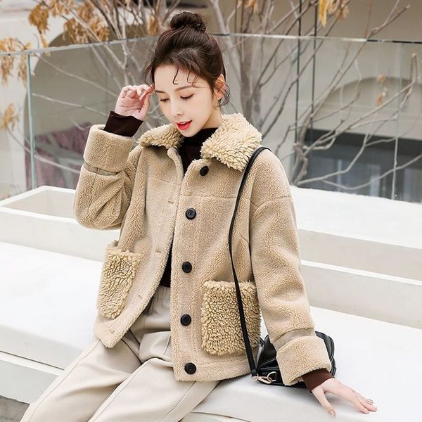 

2020 зимы женщин кашемира шерсти шерсть бленды outwear сгущает abrigos шерстяная куртка mujer invierno turn down воротник карманный wakeey, Black