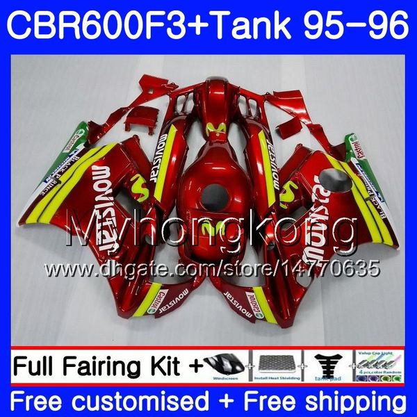 Karosserie + Tank für HONDA CBR600RR CBR 600F3 CBR 600 F3 FS 95 96 289HM.10 CBR600FS CBR600 F3 95 96 CBR600F3 1995 1996 Verkleidungen Movistar rotes Licht