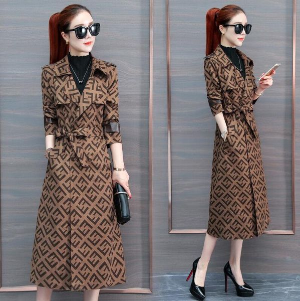 

New women trench coat lim women f letter long jacket and coat overcoat double brea ted trench coat women windproof winter outerwear, Tan;black