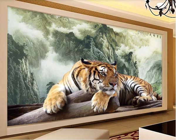 

3d room wallpaper cloth custom p mural ink landscape tiger tiger tiger king domineering tv sofa living room wallpaper for walls 3 d