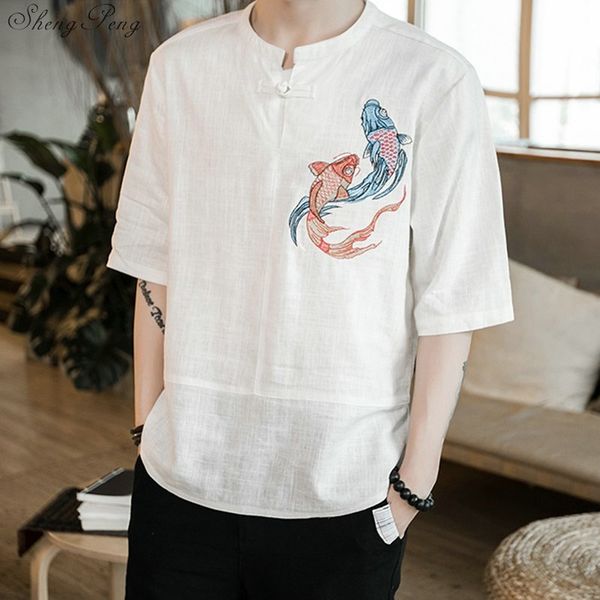 

mandarin collar shirt linen male kimono outfit clothes traditional chinese wushu shirt clothing for men oriental g202, Red