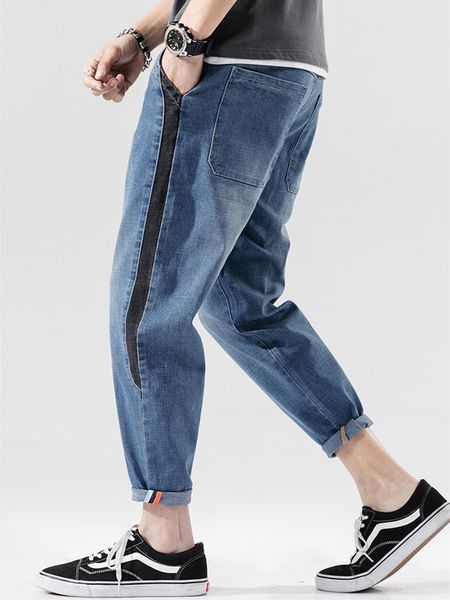

el barco cotton casual denim jeans men black grey blue cowboy harem pants soft slim hip hop pockets male trousers size 28-40