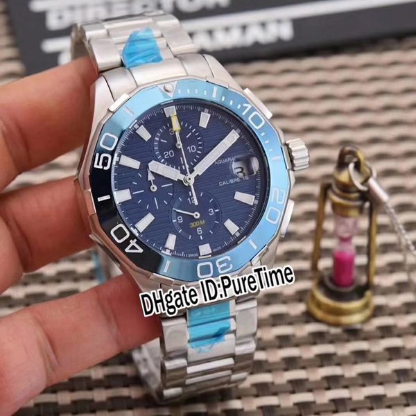

new 300m cay211b.ba0927 blue bezel blue dial stick markers quartz chronograph mens watch satch stainless steel bracelet puretime a159a1, Slivery;brown