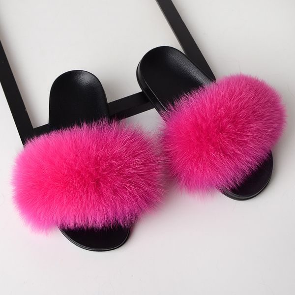 

rass ple 2019 real fur slippers slides shoes furry fuffly slipper flip flops sandals sliders drag sandal summer shoes women, Black