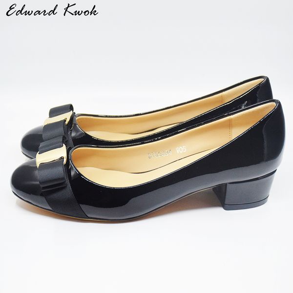 

woman brand bow heels women genuine leather medium heel shoes pumps designer shoes . da028, Black