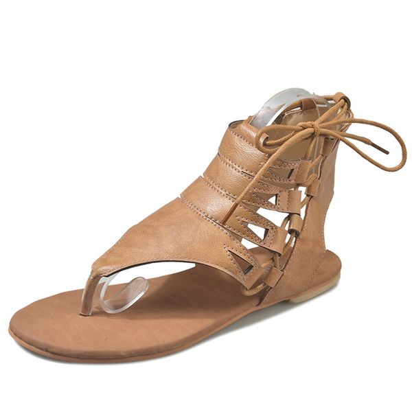 

muqgew leather sandals women ladies solid comfort flat ankle footwear fashion women's sandals casual roman shoes female quality, Black