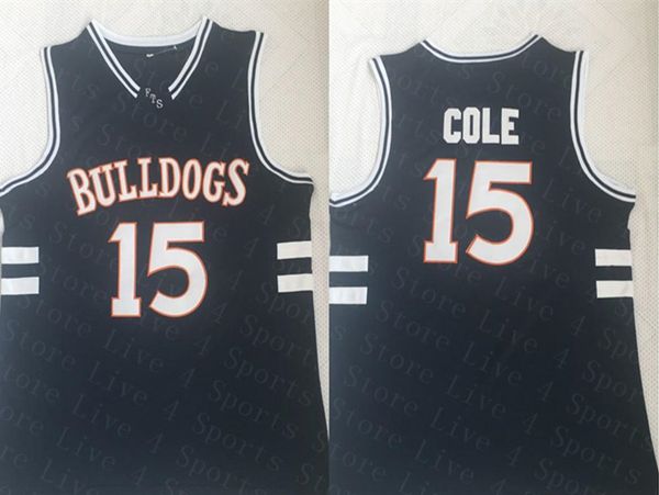 Мужская J. Cole # 15 Баскетбол в средней школе Бульдоги в средней школе Стабил Джерси Черный Дешевый FTS Фильм Баскетбольные рубашки Размер S-XXL