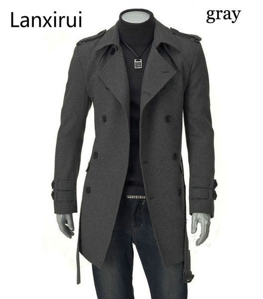 

fast shipping 2019 new men 's jackets double platoon buckle men long coat with belt double breasted trench coat dropshipping, Black