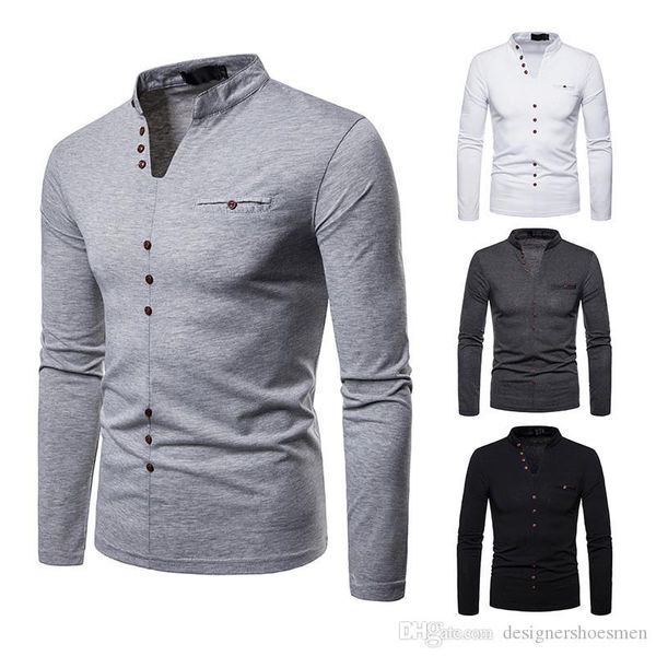 

повседневная мужская однотонная футболка мода v образным вырезом с длинными рукавами тройники дизайнерские тонкие мужские топы мужская одежд, White;black