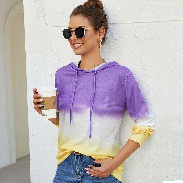 

womens designer sweater rainbow gradient print long sleeve hooded sweater women, White