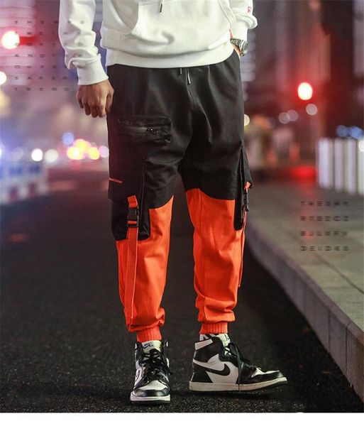 

luxury mens cargo pants designer patchwork hiphop loose trousers casual mens pencli pants, Black