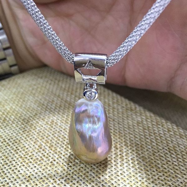 

captain america baroque pearl pendant necklace nucleated flameball shape 3 color durable adjust chain 925 sterling zirconium, Silver
