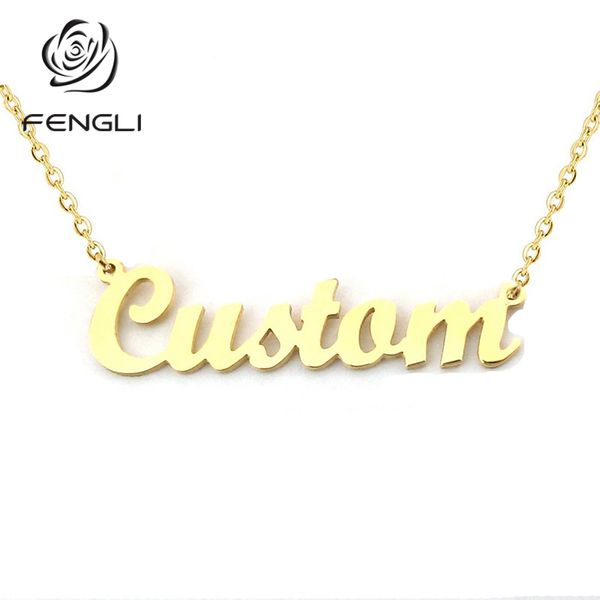 

fengli personalized name necklace customized fashion silver gold color pendant english name font custom jewelry