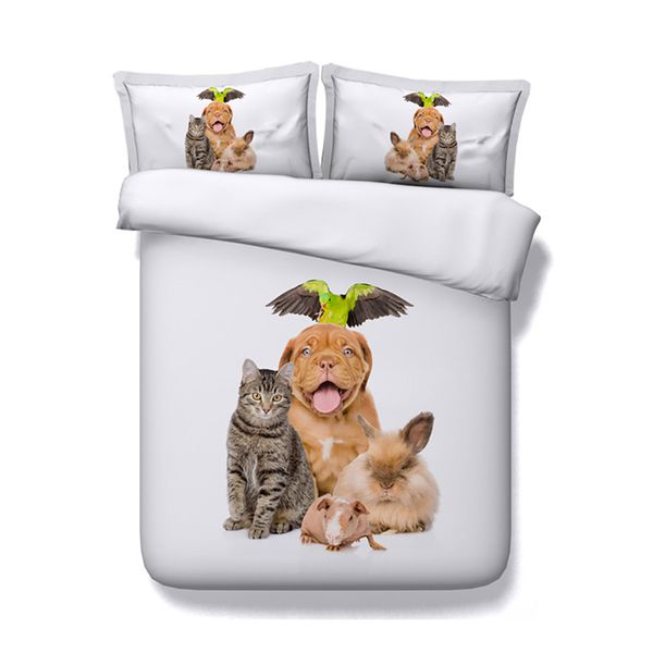 3d Dog Parrot Rabbit Cat Print Duvet Cover Set Bedding With