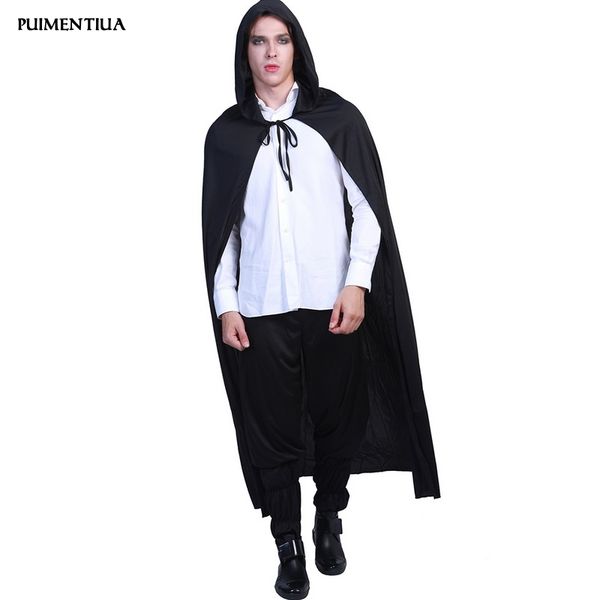 

puimentiua 2019 men's halloween cloak cosplay vampire jumper set male black sleeveless hooded loose mysterious belt cloak, Tan;black