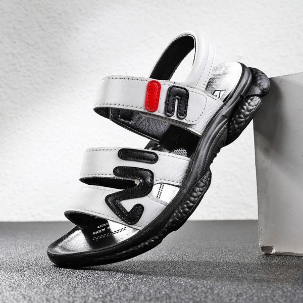 

pplng children's casual leather sandals, summer outdoor children's shoes, primary and secondary school shoes, Black;red