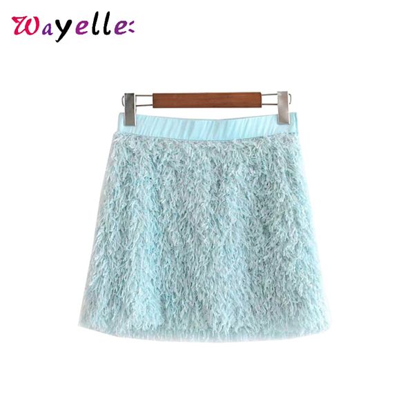 

feather tassel mini skirt a-line side zipper skirts elegant women summer sweet chic casual skirts faldas mujer moda 2019, Black