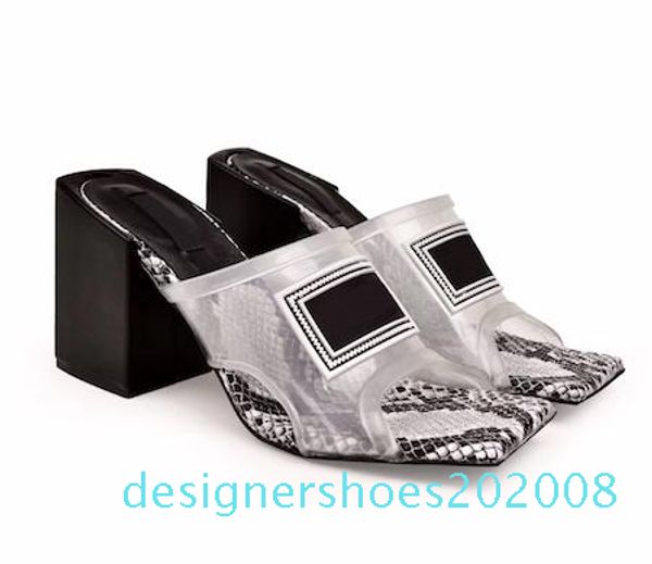 

women transparent pvc heels designer sandals genuine leather fancy shoes high heel mules slides luxury slipper large size 34-42 with box d08, Black