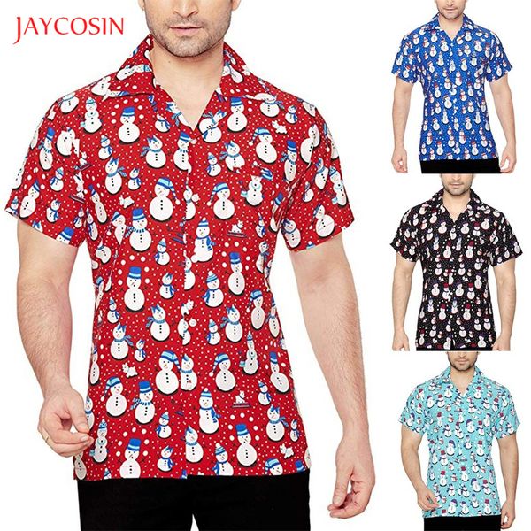 

joycosin 2019 christmas men shirt new year casual fashion men clothes snowman short sleeve lapel collar slim fit shirt party, White;black