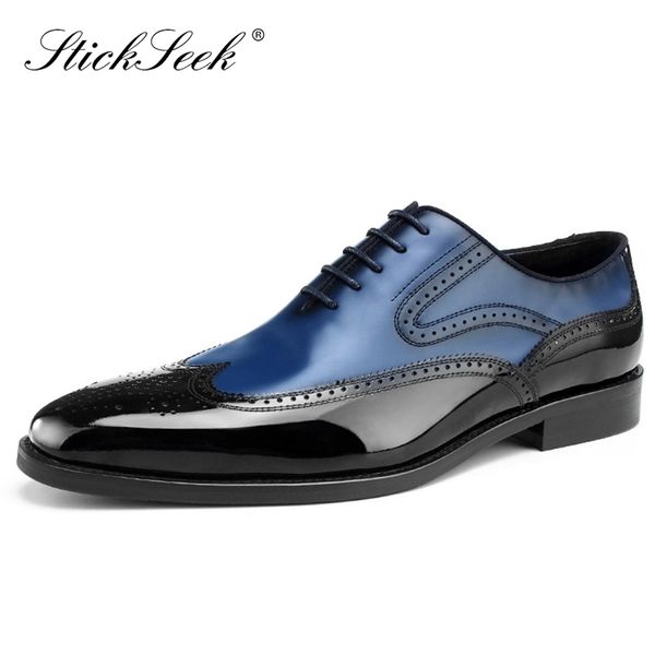 

luxury real genuine leather formal dress wedding wingtip brogue shoes square toe derby men's banquet party oxford footwear sk248, Black