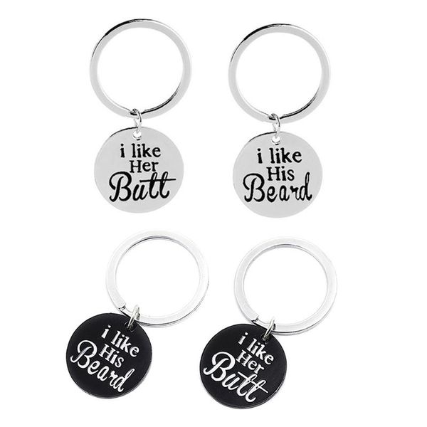 

4pcs fashion i like her bukeychains i like his beard couple alloy key ring valentine's gift for lovers couple (black+silver