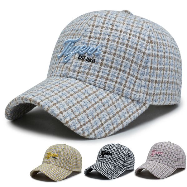 

fashion embroidered letter hat plaid baseball cap women's casual versatile caps street simple sun hat baseball dad, Blue;gray