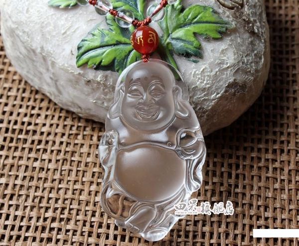 

and nephrite, jade buddha pendant. sakyamuni, carved clear l0030, Silver