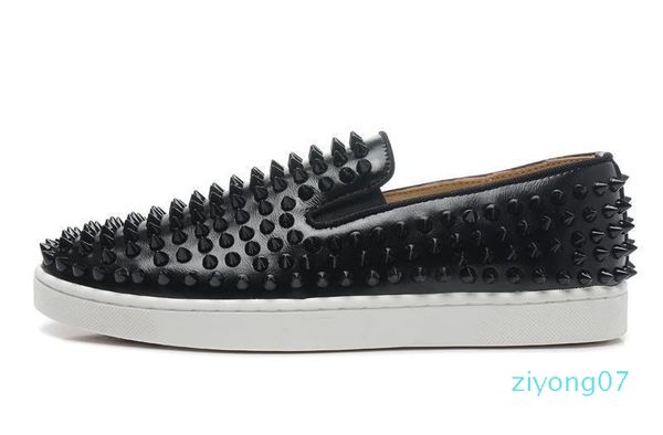 

luxury designer red bottoms men women studded spikes flats shoes wedding party lovers genuine leather casual sneakers z07, Black