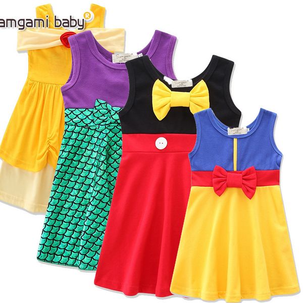 

retail ins baby girls sleeveless patchwork princess dress with bowknot kids fashion mermaid party dresses dancewear designer clothes, Red;yellow