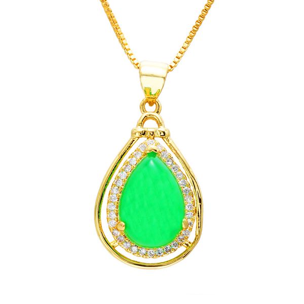 

24k gold pendant necklace for women fine heart water drop shape 24k dubai gold crystal chalcedony gem jewelry wedding jewelry, Silver