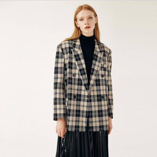 

women's suits & blazers spring autumn fashion england style design ins blazer female professional plaid outerwear jacket f1017, White;black
