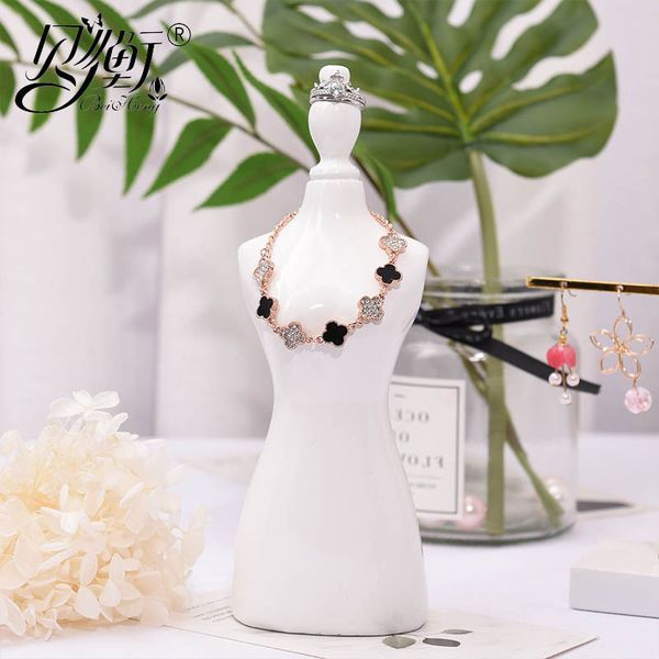 

[ddisplay]resin stereo female model white jewelry display stand graceful necklace standing showcase glamour lady pendant display holder, Black