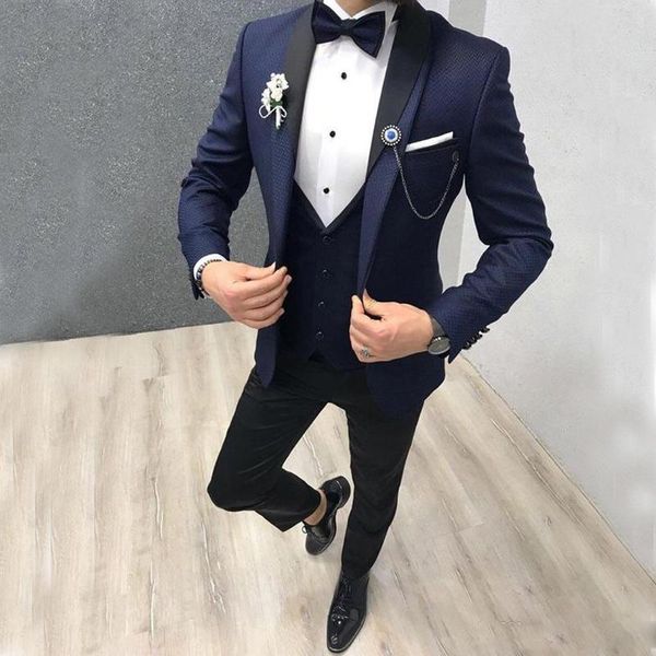 

men's suits & blazers navy blue shawl lapel 3 pieces wedding tuxedos for man slim fit mens groom tuxedo prom party, White;black