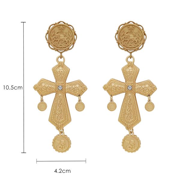 

baroque style elements europe and the united states retro female long section cross earrings fashion nostalgic hipster j190628, Golden