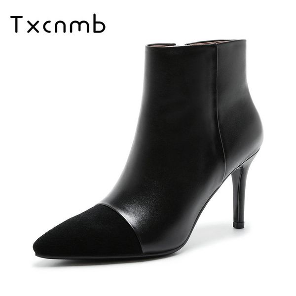 

txcnmb 2018 new women shoes platform all match genuine leather women anke boots winter shoes square heel ladies boots, Black