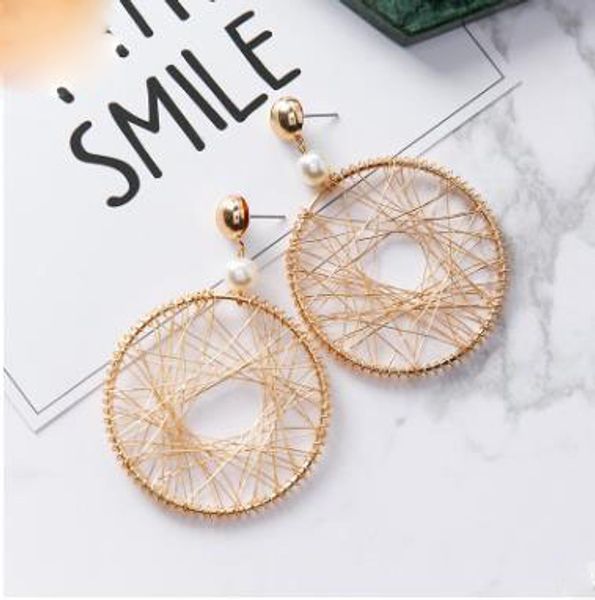 

mesh exaggerated personality big circle hollow out long earrings, Golden