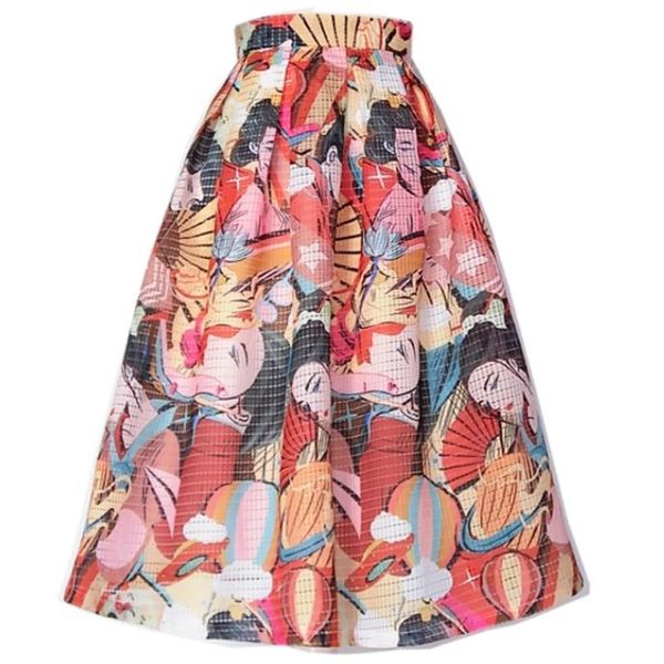 

2019 spring fashion high waist zipper women vintage mid calf printed skirt plus size 2xl, Black
