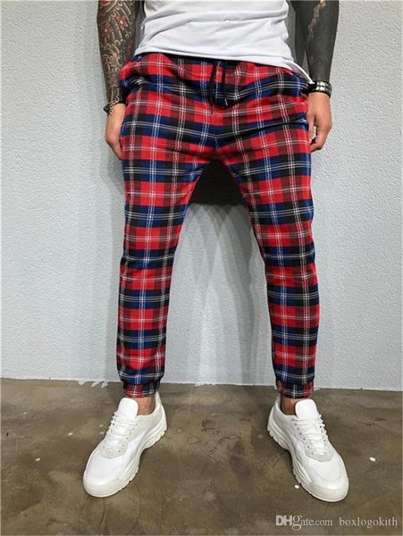 

mens designer pants 3d plaid printed autumn casual slim drawstring pencil pants mens fashion track pants, Black