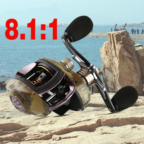 

metal rocker spool gear dripping wheel fishing reel aluminum alloy camouflage 8. fishing wheel 12+1bb portable