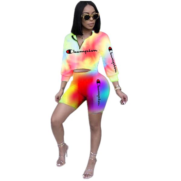 

Gradient color champion print ummer hort track uit women hort leeve v neck t hirt hort pant 2pc et ca ual port uit 2xl b3184