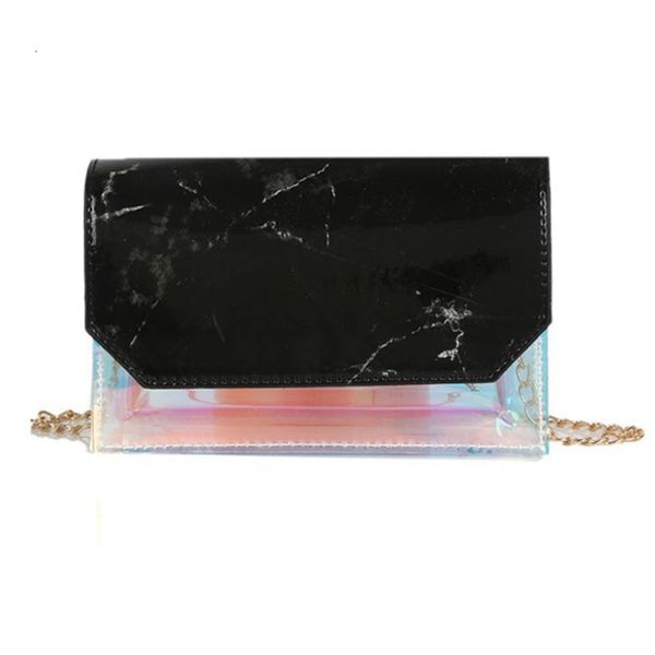 

asds-transparent small bag female new chain shoulder sling square bag stone jelly beach black