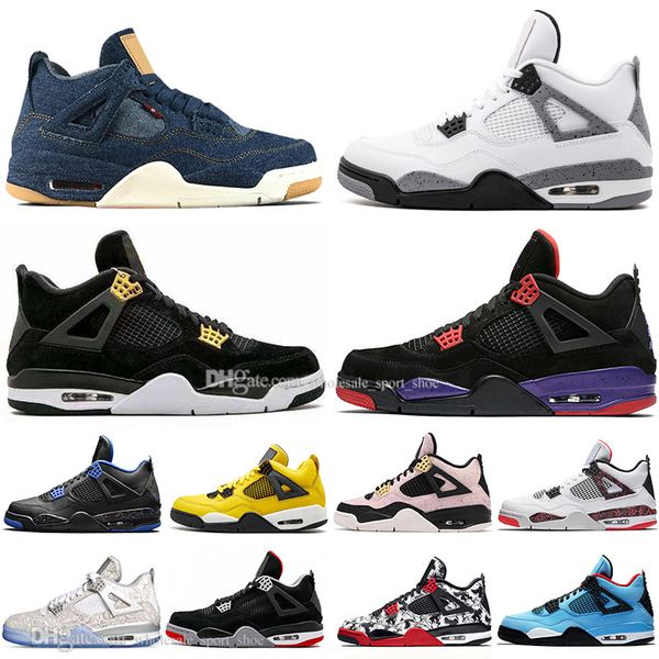 

fashion bred 4 4s what the cactus jack laser wings mens basketball shoes denim blue pale citron men sport designer sneakers eur 36-47, White;red